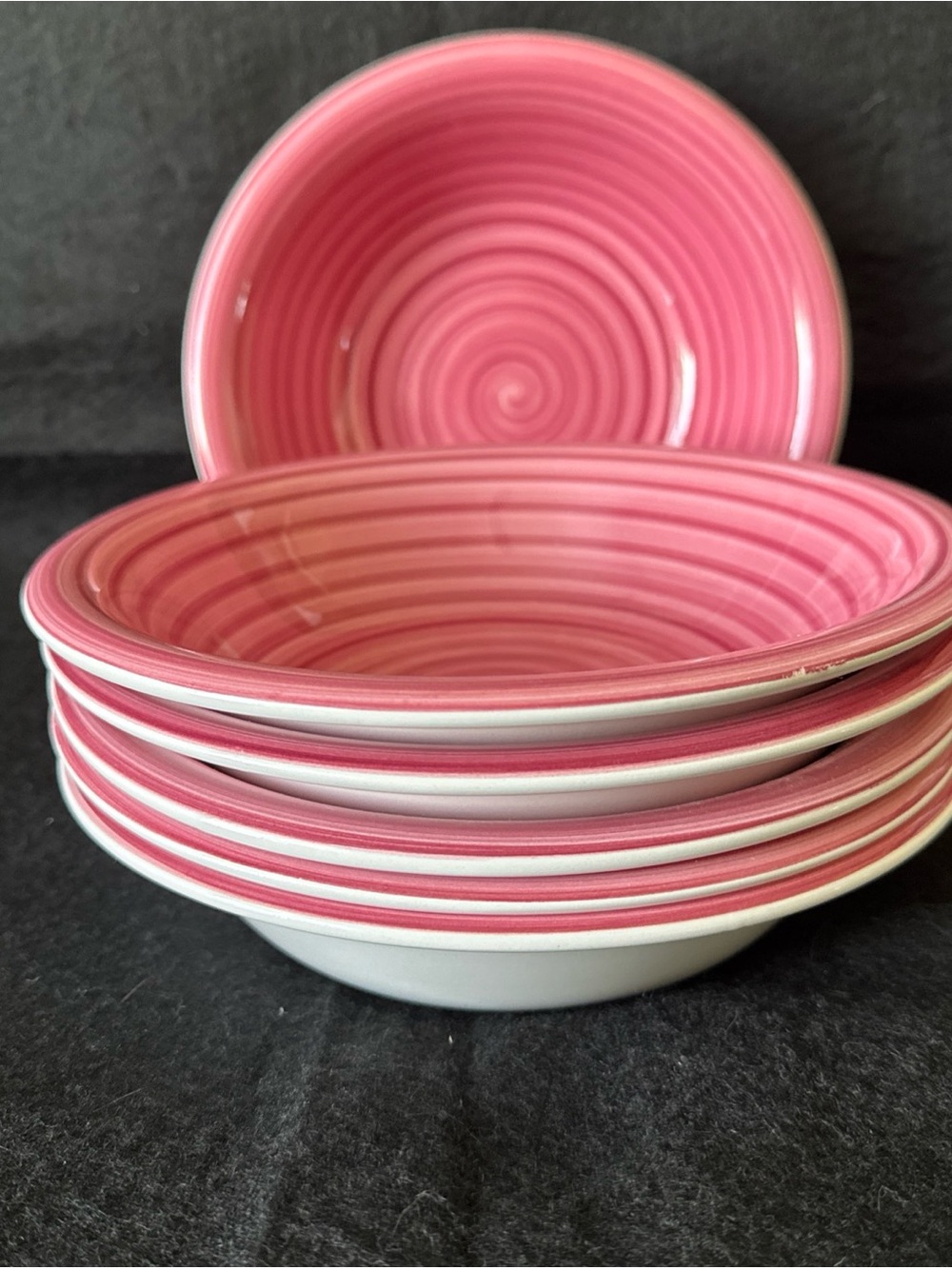 Flora di Roma mauve pink swirl pattern 8.5" soup cereal bowl set lot of 6